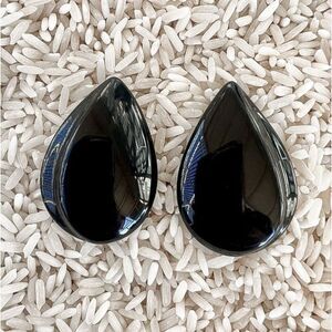 Vintage Napier Large Black Lucite Sculptured Teardrop Post Earrings